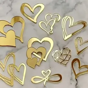 Random Heart Cake Decoration, Gold Acrylic Heart Cake Decor, Love Heart Cake Topper, Wedding Birthday Valentine Party Cake Decorations