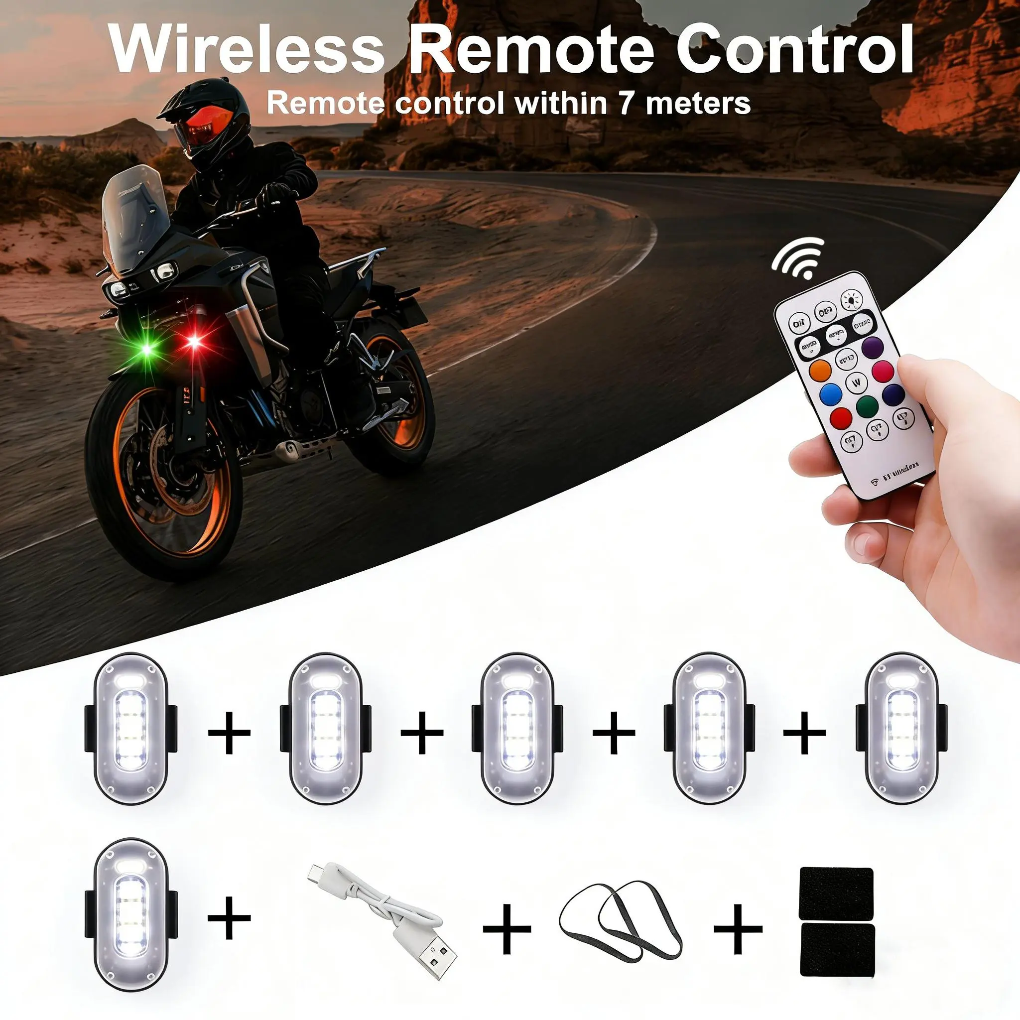 6pcs Portable Wireless RGB LED Anti-Collision Strobe Lights - USB Charged, IP65 Waterproof Flash Warning Lamp for Motorcycle, Car, Bike - Strobe Reverse Bulbs, LED Exterior Lighting Assemblies & Components, Bikes, Led Light