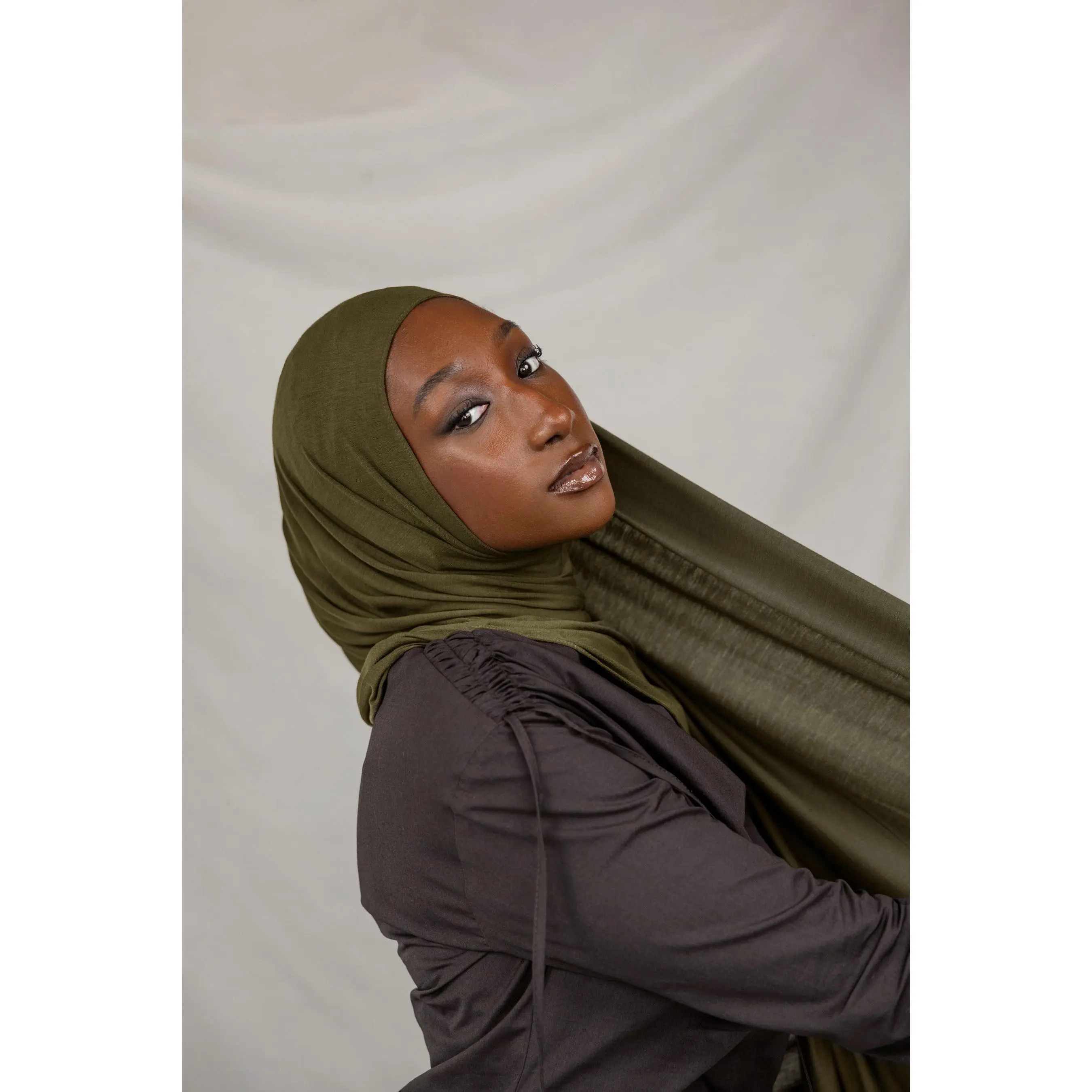 VELA Jersey Lite Hijab - Forest Moss Solid Square Scarf in Soft Stretch Modal Fabric, Lightweight and Comfortable for Daily Wear, Cloth, Fit, Comfortable Stretch, Modern, Breathable, Casual