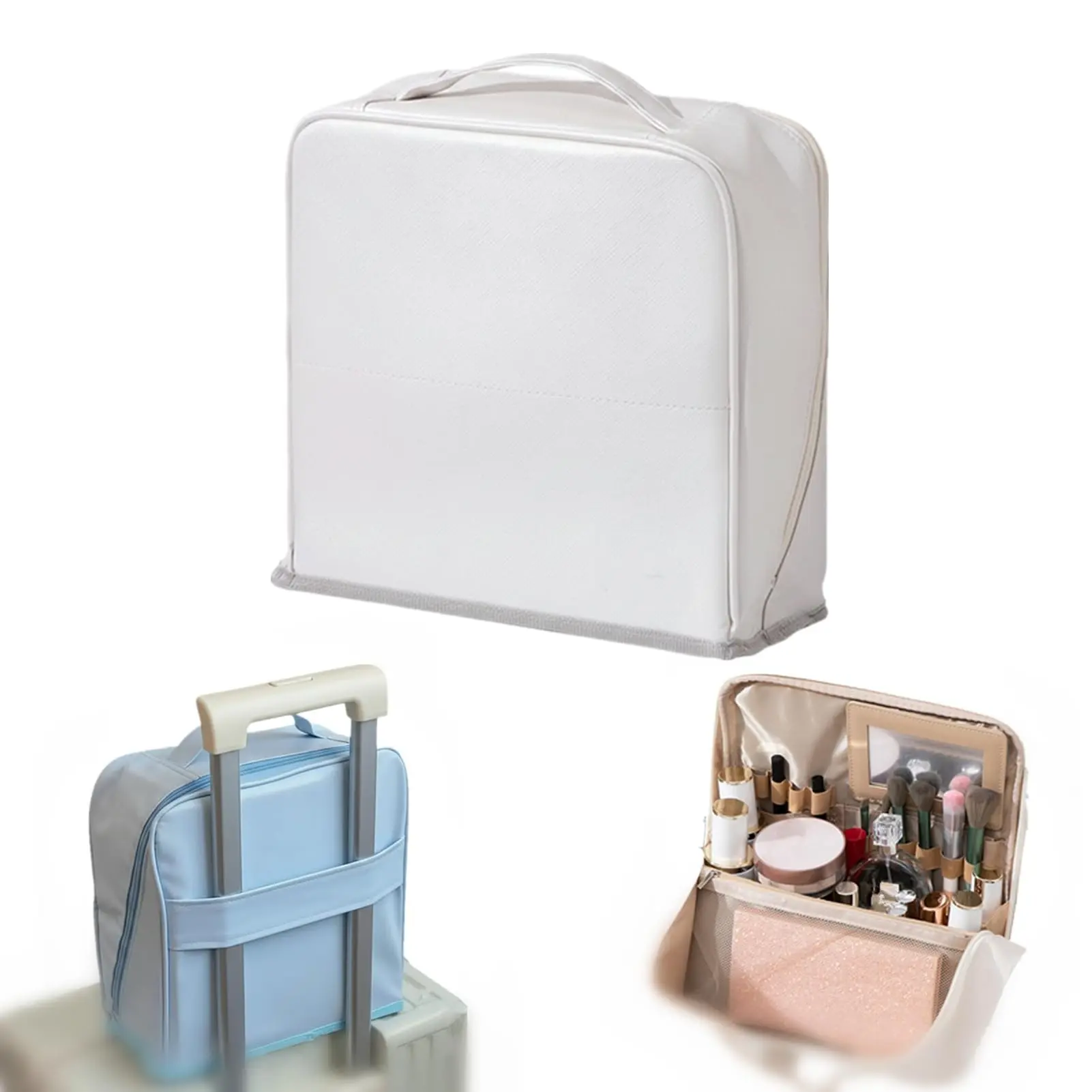 Fashion Handheld Makeup Bag with Mirror, Standing Makeup Case, Portable Waterproof Travel Makeup Organizer, Stylish Cosmetic Storage Box, Travel Makeup Pouch, Cosmetic Bags
