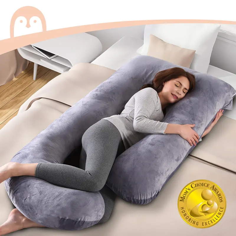 Momcozy Maternity Support Pillows, U Shaped Full Body Pregnancy Pillow with Removable Cover, 57 Inch Maternity Pillows for Sleeping, Grey【B】