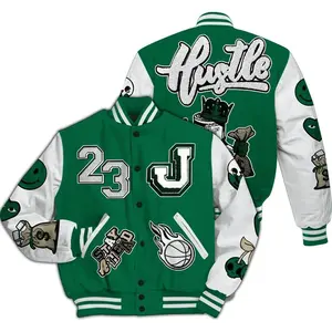 Varsity Jacket To Match Pine Green 4s - Hustles Money Number 23 All Over Print 7XA