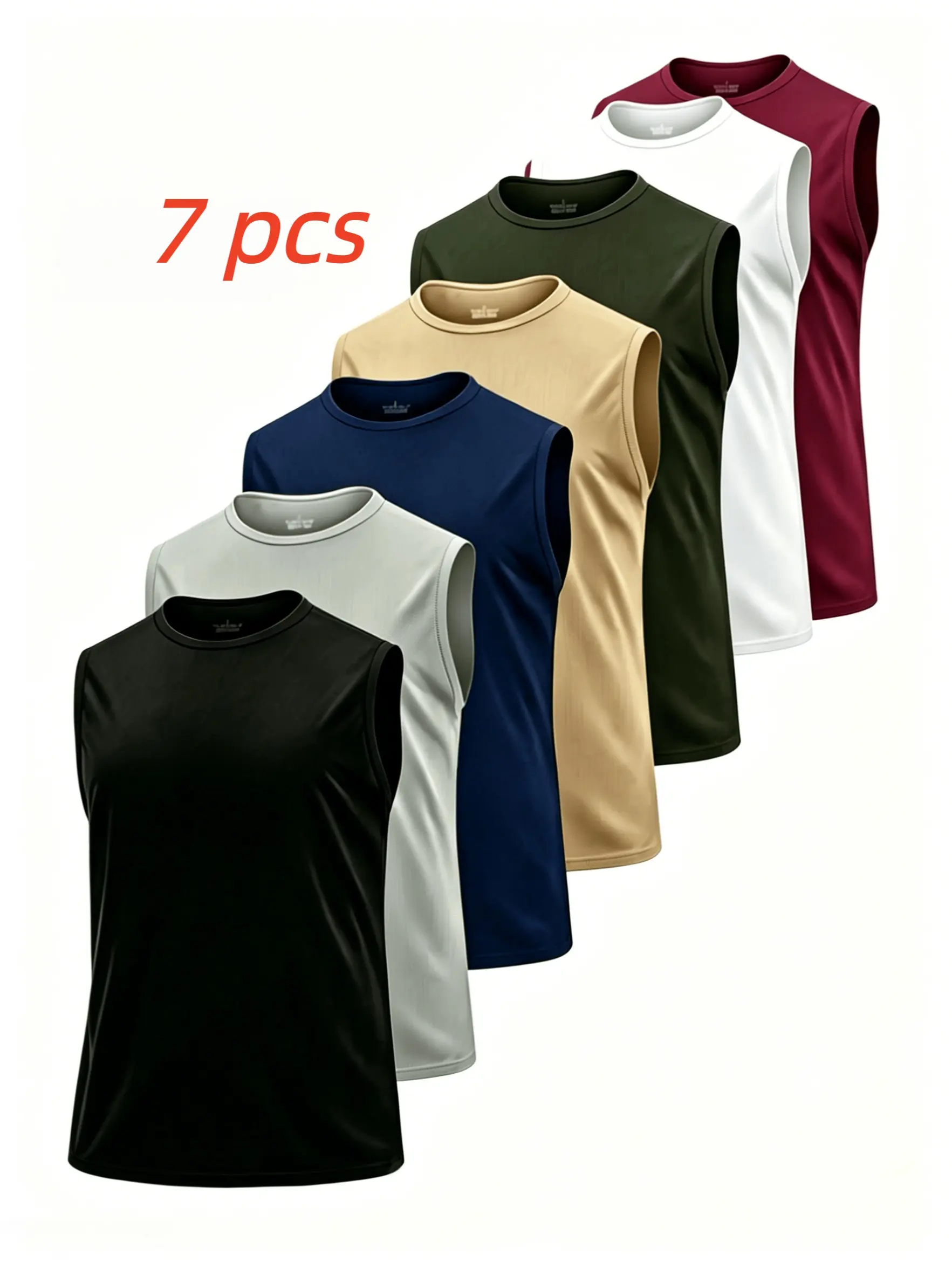 7 Pack Men’s Quick Dry Athletic Tank Tops, Breathable Lightweight Sleeveless Workout Shirts, Regular Fit Comfort Sport Vests for Gym Training Running Outdoor, Summer Casual Sportswear Modern Sporty Training Appare  Sports Tank Tops