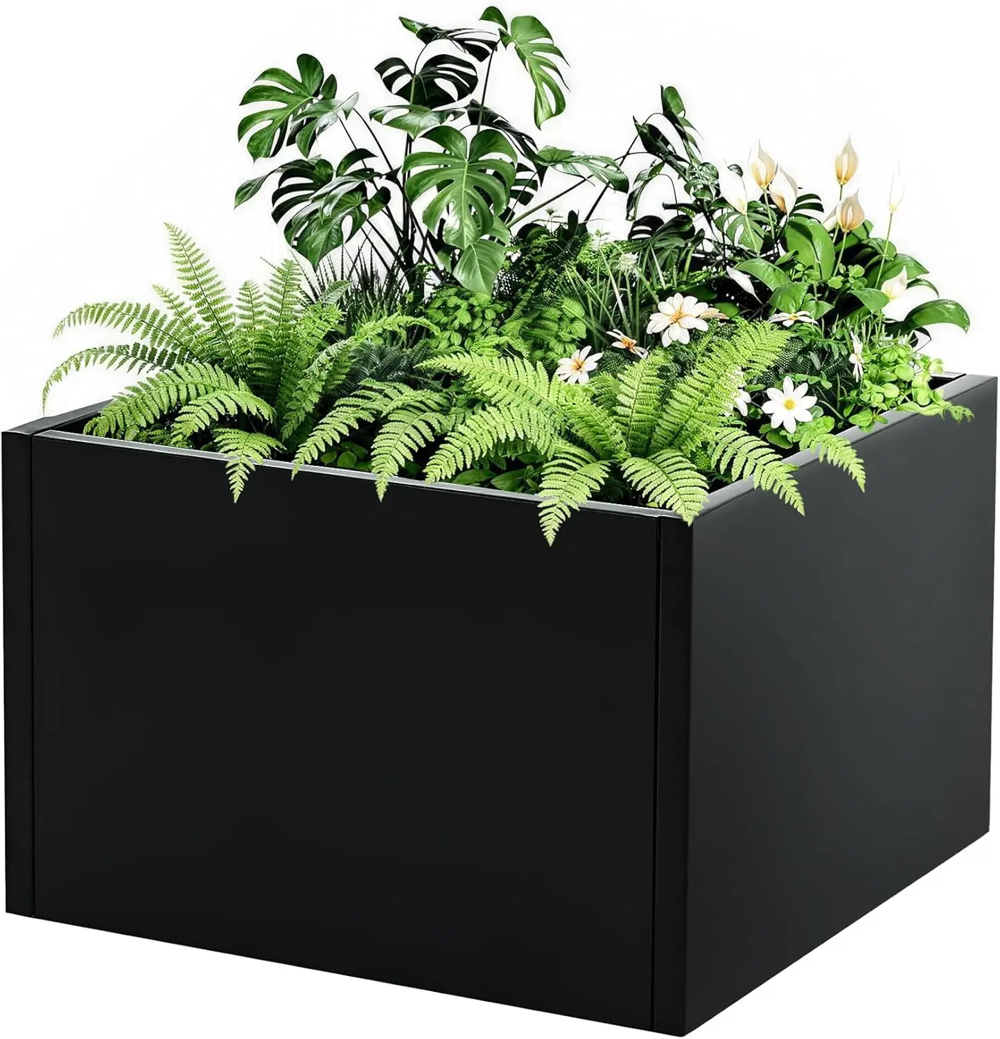 Large Rectangular Metal Planter Box with Drainage Holes, Heavy Duty Outdoor Steel Raised Garden Bed, Snap-Together No-Tool Assembly for Patio, Balcony, Garden
