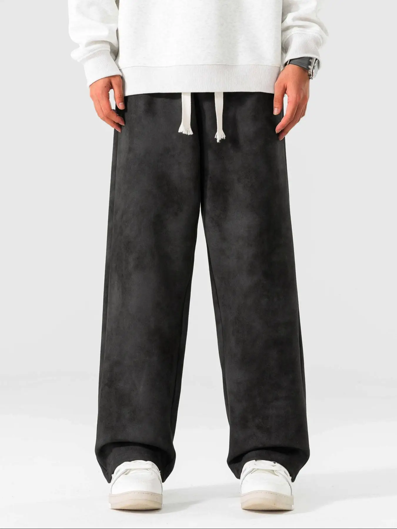 Men's Solid Color Drawstring Waist Sweatpants, 2000s Pants for Men, Loose Casual Comfy Pocket Straight Leg Trousers for Spring & Fall, Fashion Men's B