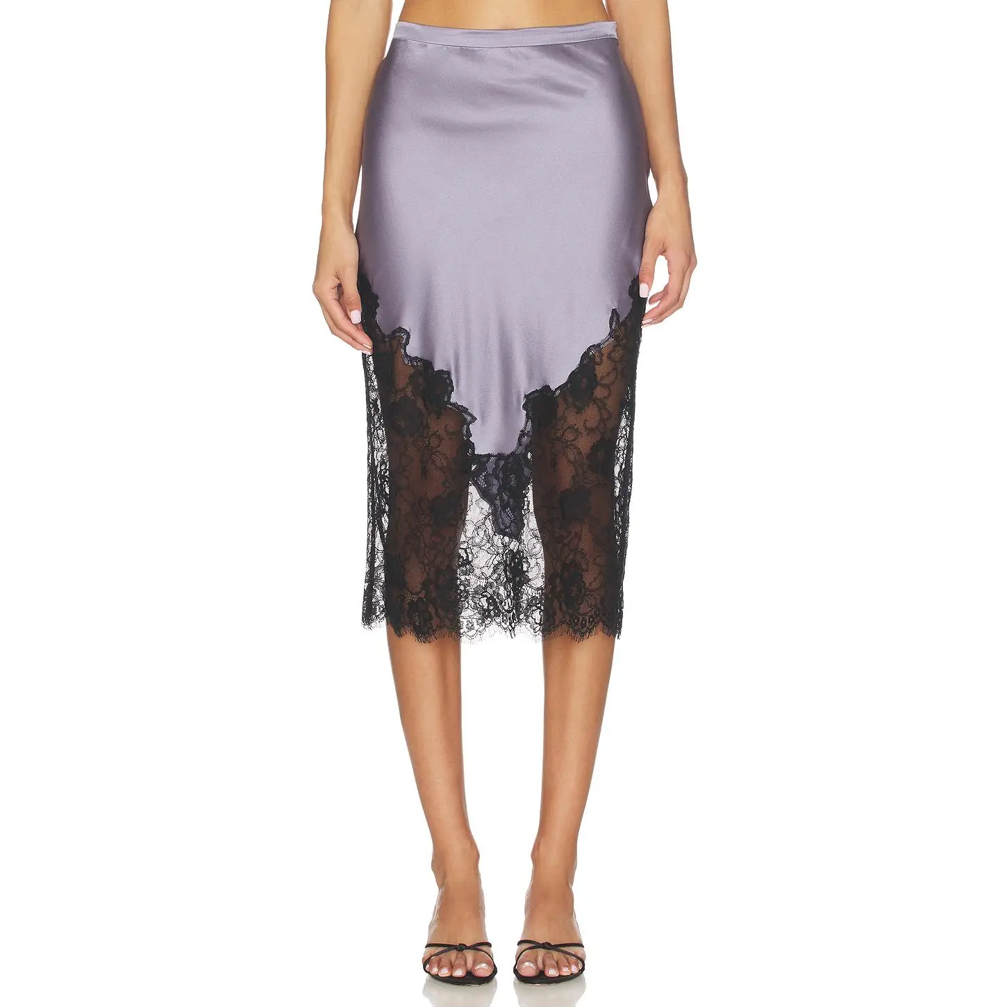 fleur du mal Juliet Lace And Silk Skirt in Lavender Smoke