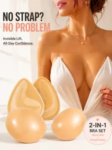 Invisible Silicone Bra & Triangle Nipple Covers Set – Seamless Push Up Lift & Shape Bundle, Strong Hold Adhesive, Strapless Backless Support for All Outfits, All-Day Comfort & Invisible Fit
