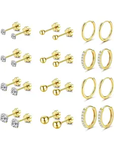 Hypoallergenic Surgical Stainless Steel Flat Back Earrings, Small Stud Earrings for Sensitive Ears, Tiny Cz Ball Cartilage Hoop Set, Stud Earrings Jewelry Studs Earrings
