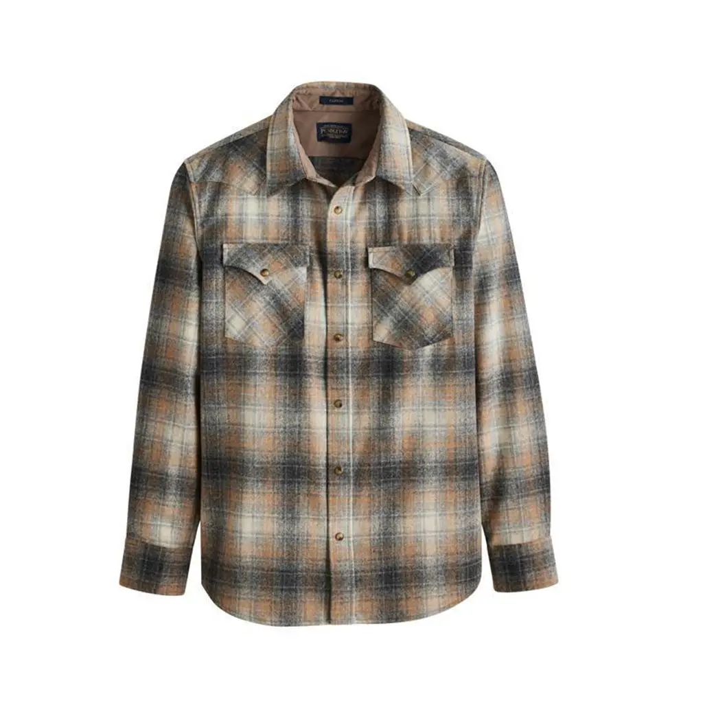 Pendleton Men's Tall Fit Canyon 100% Wool Plaid Preppy Fitted American-Style Long-Sleeve Casual Shirt - Traditional Western, Pearl Snaps, Peaked Yokes