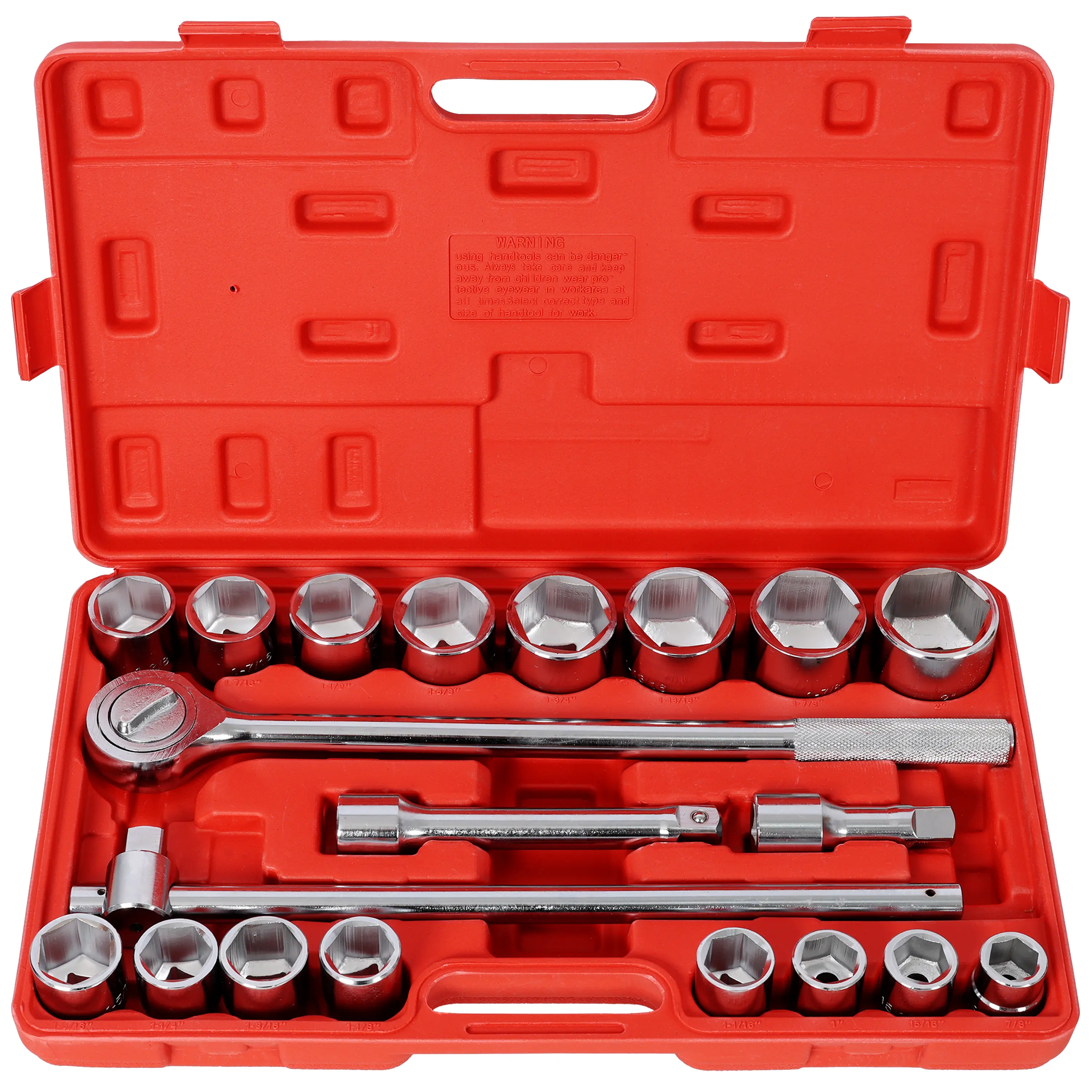 DONEXT 21-Piece 3/4" Drive 6-Point SAE Socket Wrenches Set, Durable Hand Tools Kit with Red Blow Mold Case for Home Repairs, Professional Use