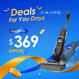 TINECO S7 Stretch Ultra Cordless Wet Dry Floor Vacuum Cleaner, 180° Lay-Flat Anti-Tangle Design, 50-Minute Runtime, 185℉ Flashdry Self-Cleaning, Dual-Sided Edge Cleaning Function