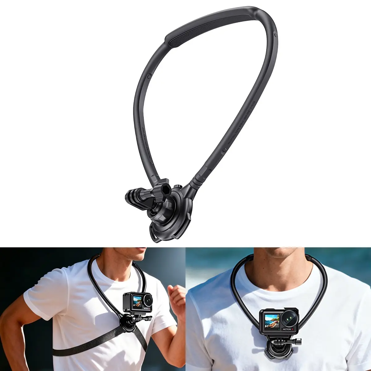 Gopro Camera Mount, Sports Camera Accessories, 180° Adjustable Neck Strap, 68cm Extended, Compact Portable, Shockproof Anti-Shake, Essential for Sports & Travel