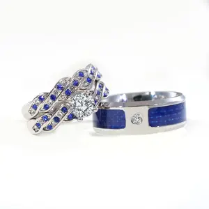 Lvrong Couple Rings Matching Ring Round 1CT AAA CZ White Gold Plated Women Wedding Ring Sets For Him And Her Ring Men Wedding Band