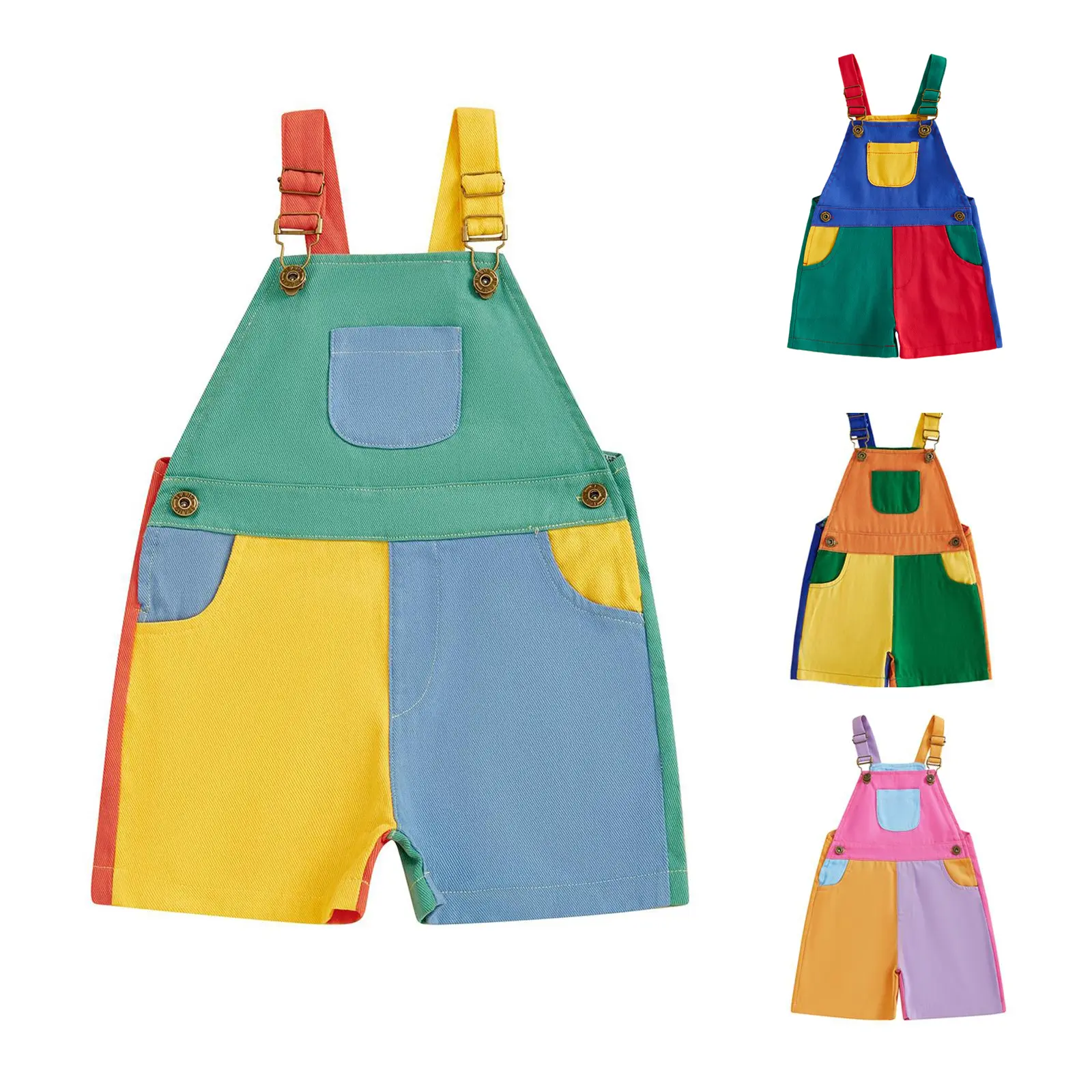90's Style Toddler Overalls Shorts Babby Boy Girl Suspender Romper Contrast Color Sleeveless Jumpsuit with Adjustble Shoulder Strap #Summervibes