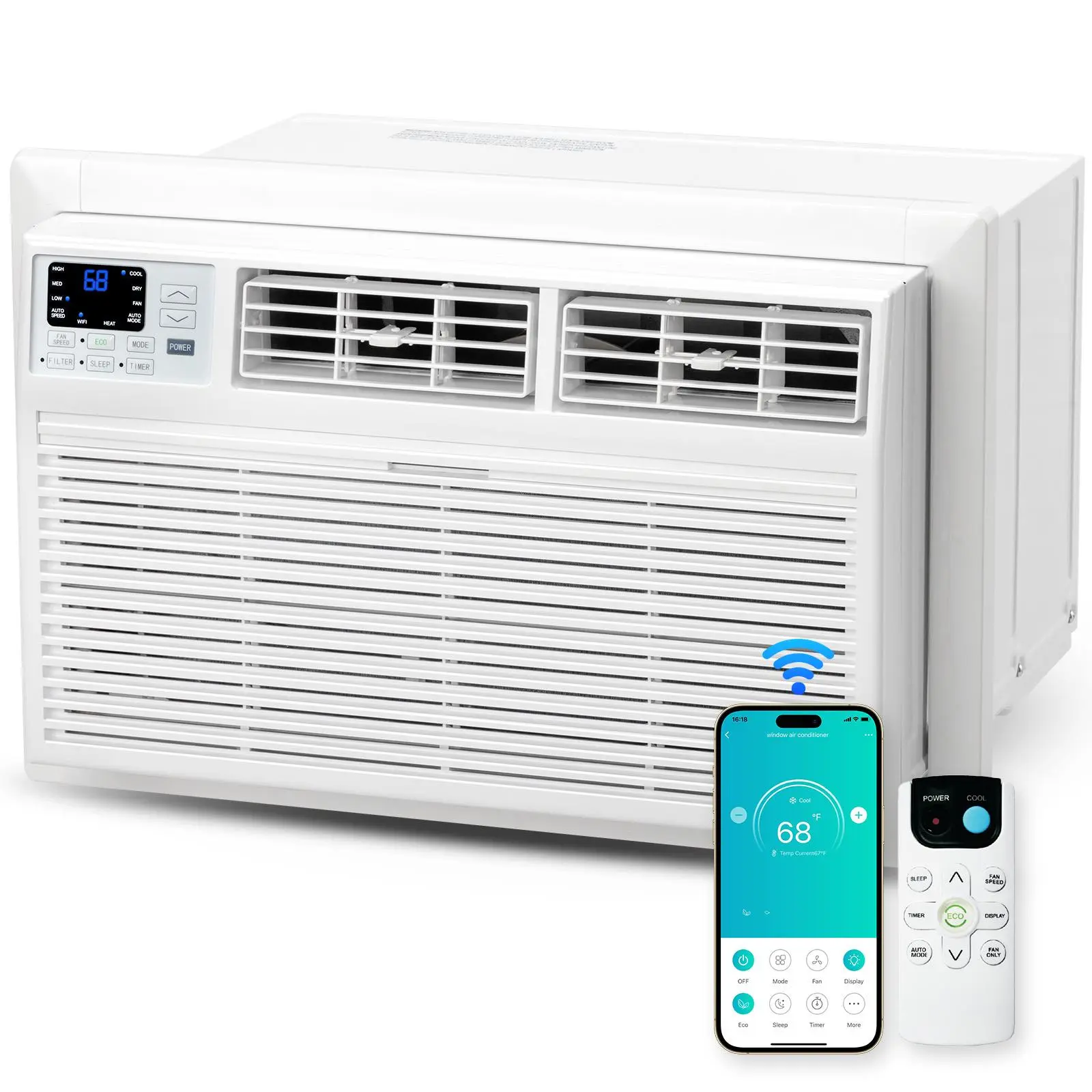 【Summervibes】10,000 BTU Through-the-Wall Air Conditioner with Heat and Dehumidifier, Wi-Fi Enabled, Energy-Efficient AC Unit with Remote & APP Control, for Large Rooms up to 450 Sq.Ft., White