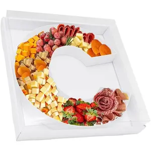 12.5inch Fillable Paper Mache Number Letter Cardboard Cutouts Charcuterie Board Food Sweet Cupcake Tray Party Decorative Box (Letter C, White)
