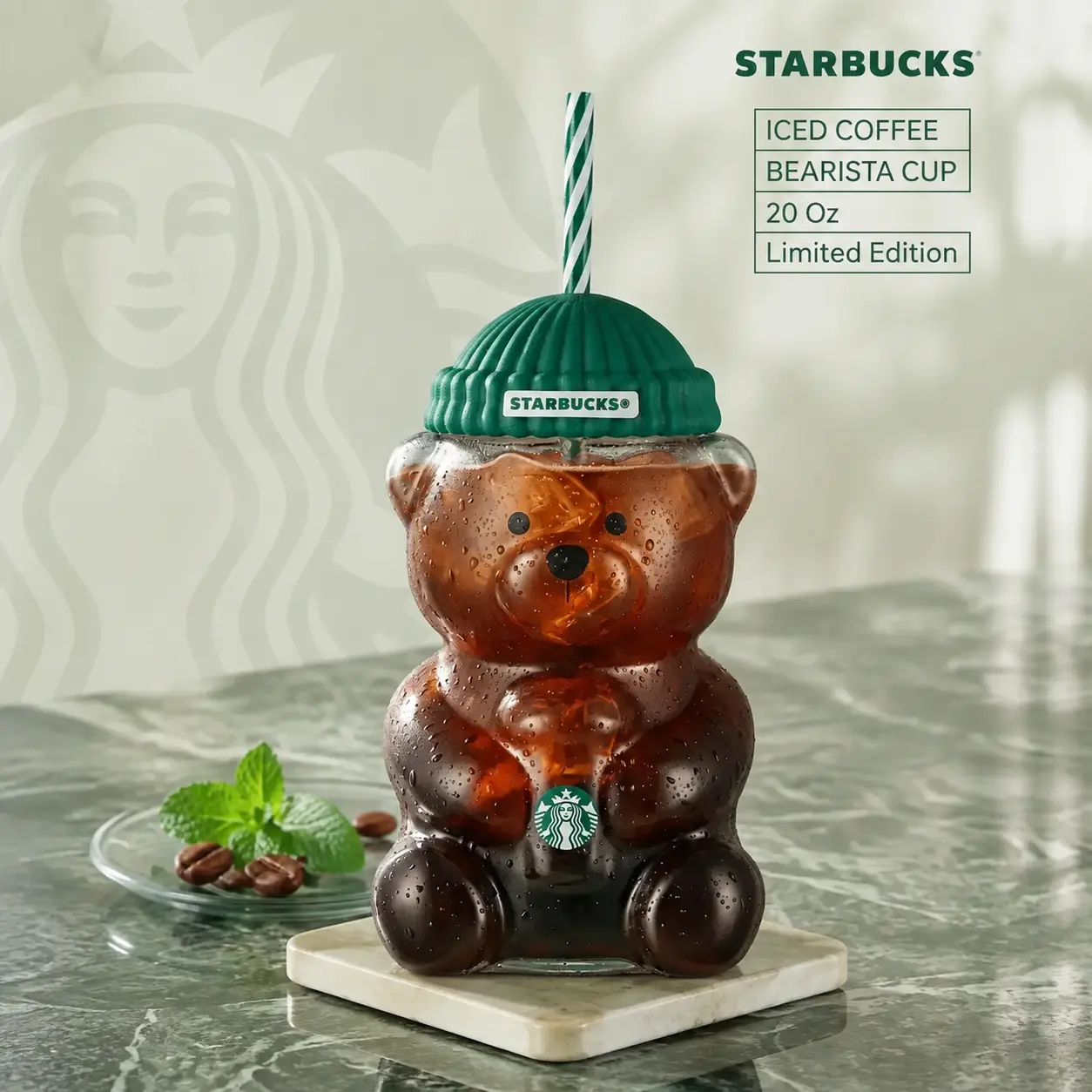 2026 Starbucks Barista Bear Tumbler Limited Edition - 590ml Non-BPA Free Reusable Washable Drinkware, Mascot Graphic Water Bottle, Ideal Gift for Coffee Lovers