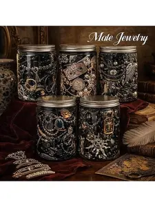Men's Jewelry Jar Set -25-60 piece jewelry box, Men's Gift Set (necklace, earrings, ring, bracelet, keychain) - Unique birthday gift