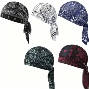 2Pcs/5Pcs Paisley Cooling Headscarf Cap Set, Motorcycle Pirate Head Wrap Safety Helmet Liner, Elastic Fit Hand Washable Multifunctional Outdoor Headwear for Athletes & Outdoor Enthusiasts