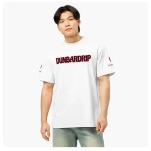 DunbarDrip Box Tee - White T-Shirt with Red Logo for Men's Casual Wear Box Tee Comfortable and Stylish