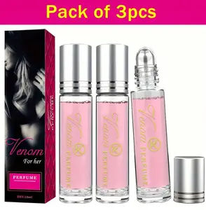 3-Pack Female Pheromone Perume,Long-Lasting 0.34 0z RollerballDesignPink And Gold Design ldeal Valentine's DayOrBirthday Gift pheromone perfume oil enhanced scent scent pheromone Aroma Boosting Elixir Fragrance Blend Amber Bergamot Oud Amberwood Patchouli