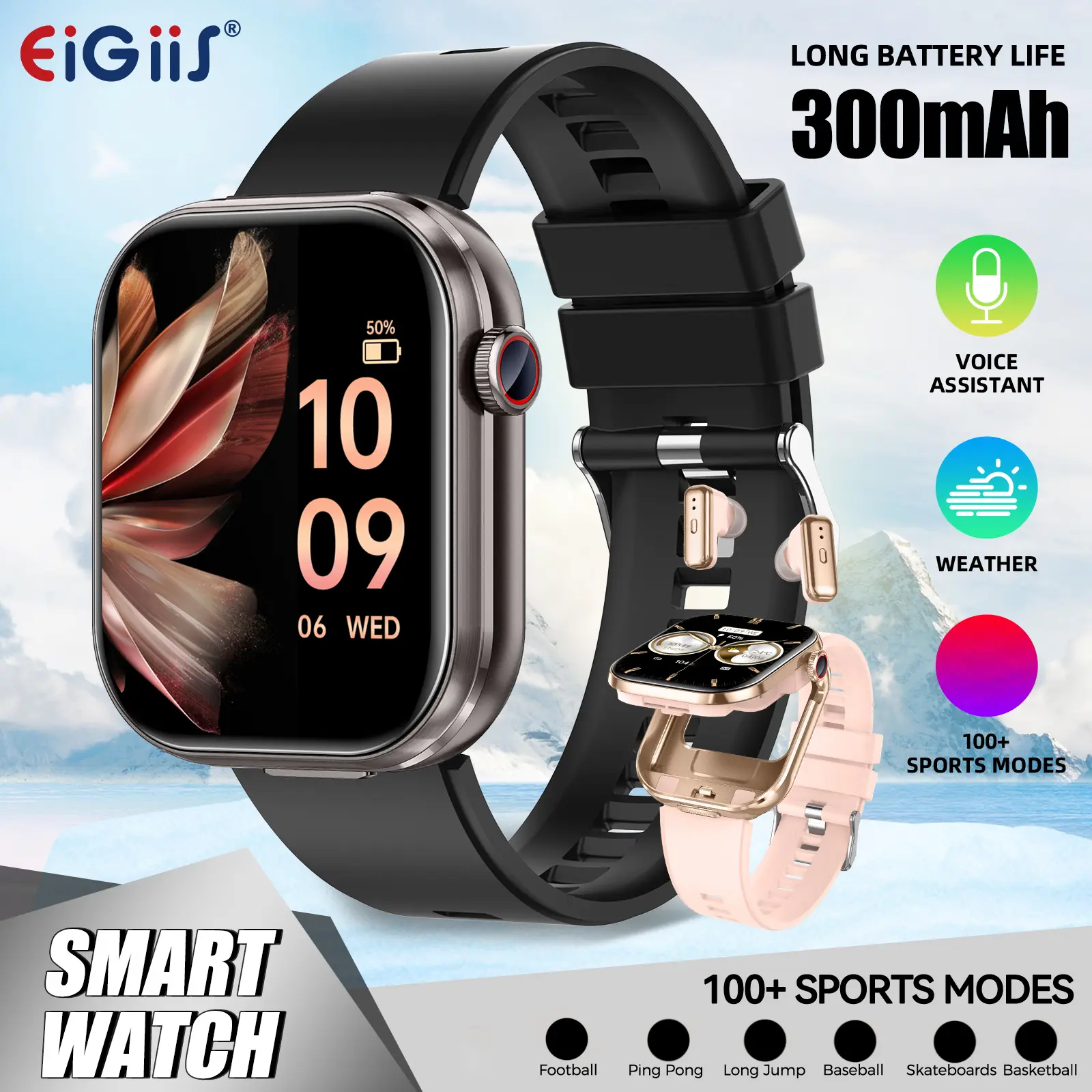 Smart Watches with Earbuds for Women Men, 2.02" Activity Recorder Smartwatch for iPhone/Android Compatible(2 Watch Bands), IP67 Waterproof Watch Sport Watches with Headphone, Music Player/Camera Control/100+ Sport Mode, Best Gifts for Christmas New Year