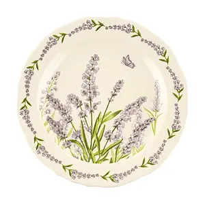 Golden Lion 8-Inch Ceramic Shallow Plate, Romantic Floral Design, Creamy White Glaze, Dessert Salad Serving Dish, 21x21x2.5cm