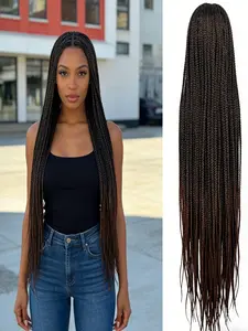 36 Inch Full Lace Box Braided Wig for Women, Pre-Plucked Natural Hairline, Knotless Braids, Handmade Extra Long Cornrow Braids with Baby Hair