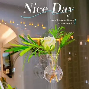 DIY Transparent Plastic Office Desktop Container Pot, Hanging Decorative Acrylic Wall Mount Vase, Water Cultivation Plant Bottle