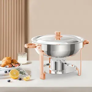 【GARVEE】2 Pack 5QT Round Chafing Dish Buffet Set with Lid Holder, Stainless Steel Food Warmers and Chafers in Rose Gold, Includes Spoon and Tweezers for Parties, Weddings, Events, and Banquets