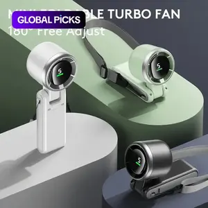 High-Speed USB Handheld Foldable Neck Fan, 5 Speeds Digital Display Portable Desktop Mini Fan, Outdoor Travel Personal Cooling Device #GLOBAL PICKS