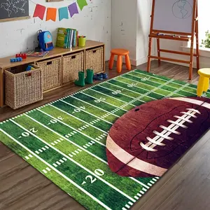 American Football Field & Ball Flannel Area Rug - Oversized Soft Plush Mat for Kids Playroom & Man Cave, Non-Slip Thick Sports Pattern Home Decor for Football Fans #FootballRug #GridironCarpet #KidsPlayMat #FlannelMat #NonSlipRug
