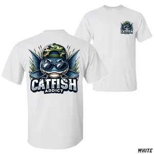 Catfish Addict T-Shirt, Bold Catfish Graphic Tee with Camo Hat, Soft Cotton Shirt for Men, Outdoor Fishing Lifestyle Apparel, Fun Gift Idea for Catfish Anglers
