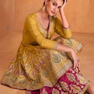 Pakistani Traditional Peplum Suit with Embroidery Silk Womenswear - Elegant Women's Clothing for Weddings and Parties - Dress