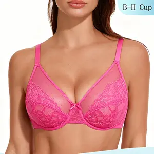 【Maywind】 Minimizer Bras for Women, Enchante Full Coverage Underwire Floral Lace Bra, Plus Size for Heavy Breasts, 38DD, 38DDD, Comfortable Stylish Fit.