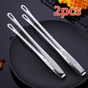 2 pieces of stainless steel barbecue tongs, heat-resistant and non-slip kitchen cookware, perfect for barbecue, camping, outdoor cooking accessories