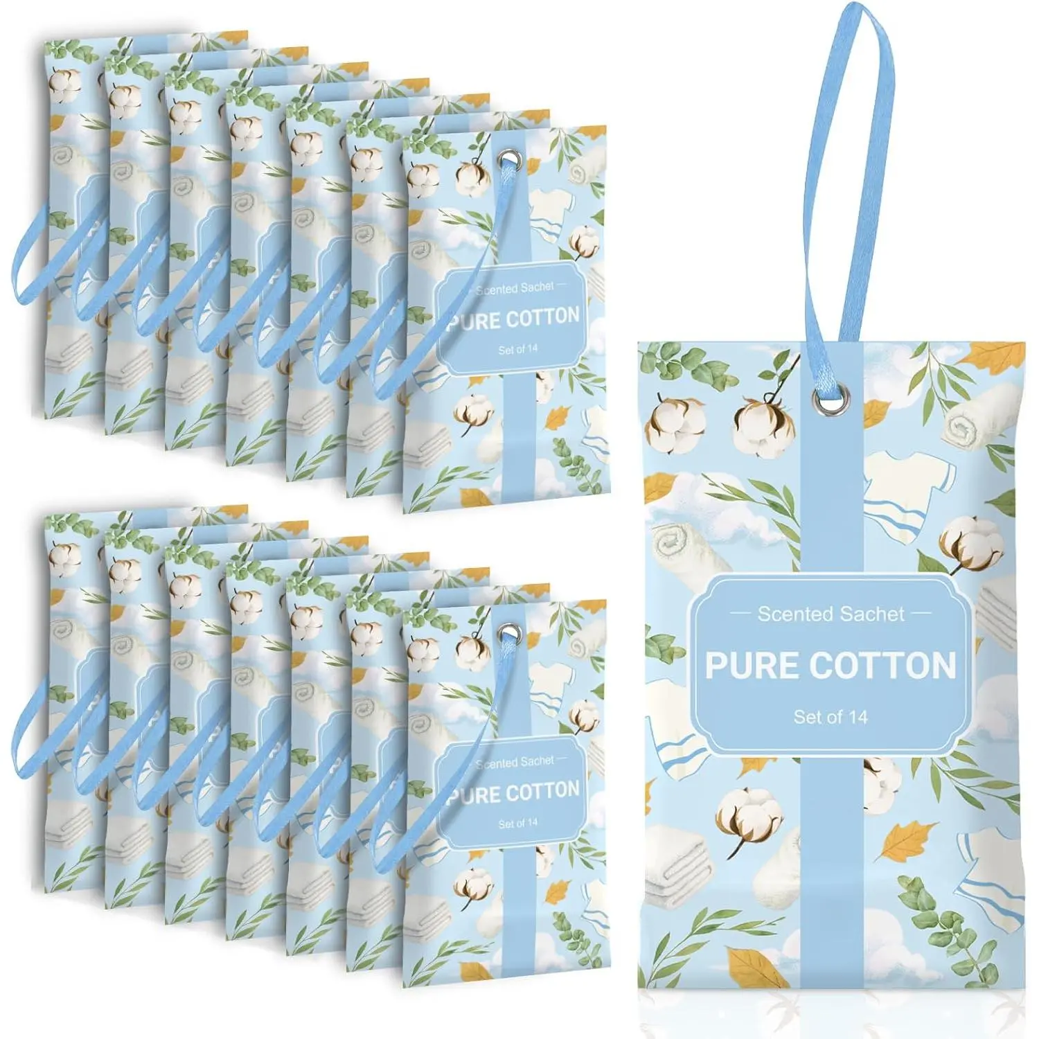 SCENTORINI Scented Sachets for Drawers and Closets, Pure Cotton Scent 14 Pack, Long-Lasting Sachets Bags Wardrobe Freshener, for Drawers, Closets, Cars