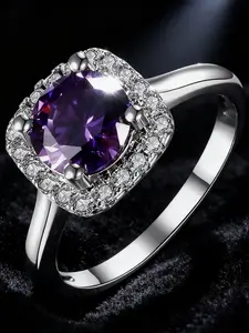 Hot Trendy Purple Amethyst Cluster Ring 8MM Sparkling Silver Band High Quality Luxury Jewelry Wedding Engagement Rings for Women Wholesale