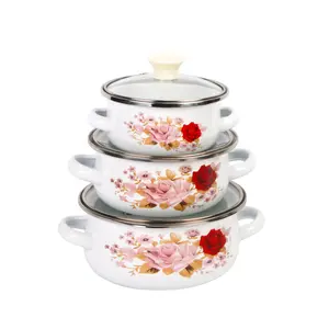 Mini Enamel Soup Pot Set 12cm/14cm/16cm, Red Pink Flower Pattern, Durable Cookware for Home Cooking & FoodStorage, Suitable for Gas Stoves & Induction Cooktops, Easy toClean & Stylish Design tiktokshopspringglowup,summervibes