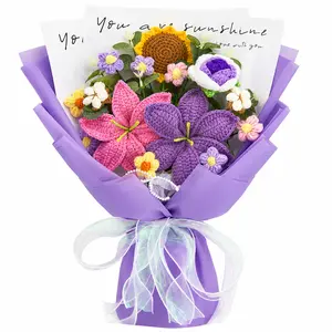 Handmade Crochet Flowers Bouquet Gift for Girlfriend Birthday Wedding Anniversary Just Because Graduation Gift 14 Flowers & Eucalyptus Forever Flowers Eco Friendly Yarn Bouquet for Her with Greeting Card Home Decor US Fast Shipping