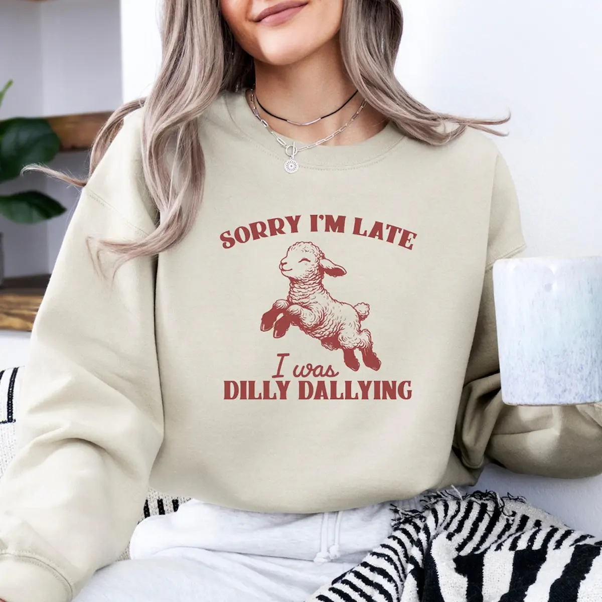 Sorry I'm Late I Was Dilly Dallying Sweatshirt, Baby Lamb Sheep Hoodie, Cute Sheep Shirt, Funny Animal Sweater, Funny Sheep T-Shirt
