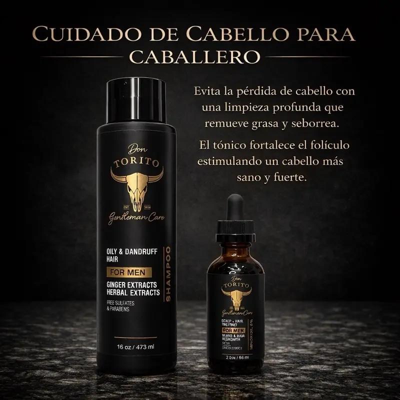 1615- Don Torito Gentleman Hair Care for Men - Oily & Dandruff Shampoo with Ginger & Herbal Extracts - Fortifies Follicle for Stronger Hair