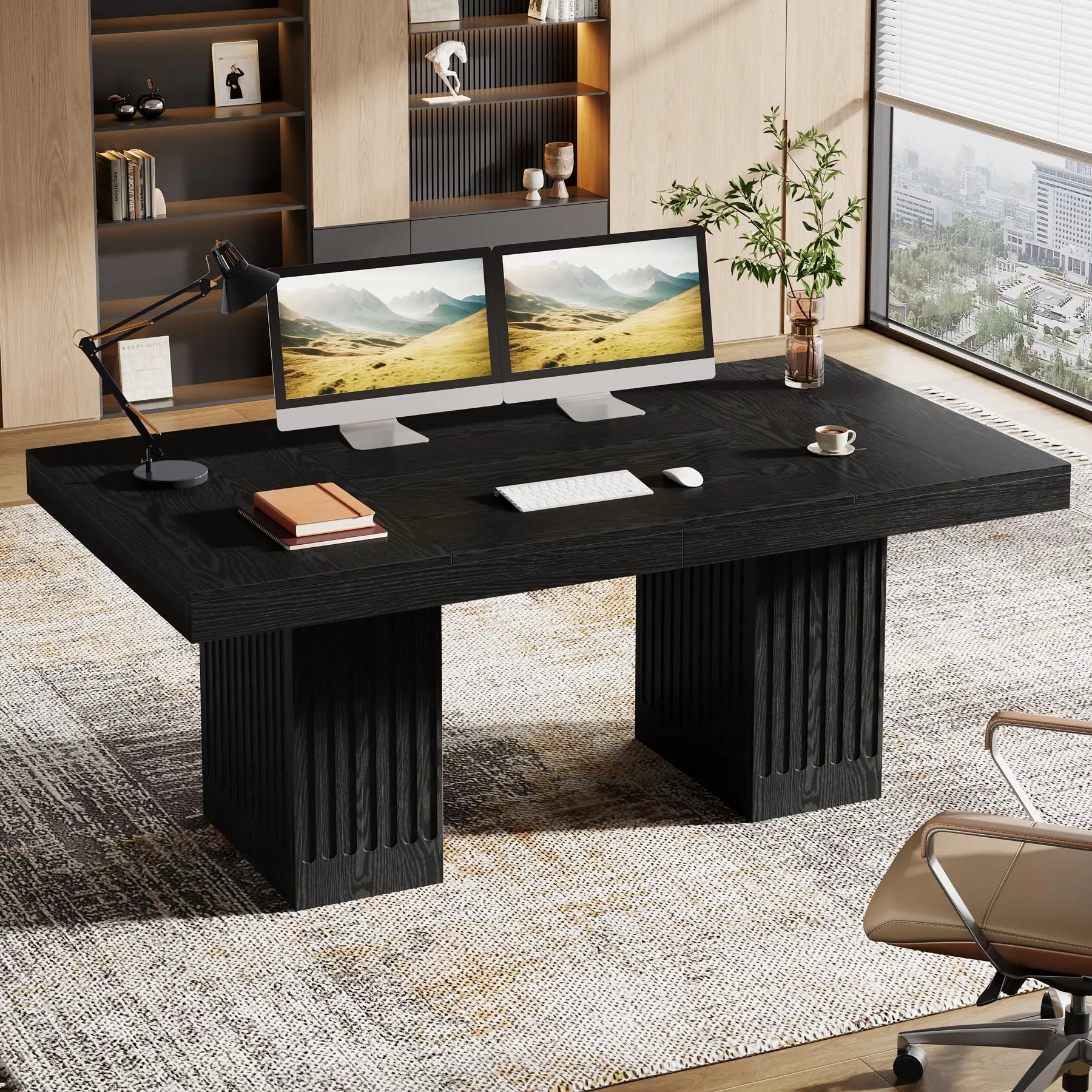 Tribesigns Modern 63-Inch Desk for Home Office: Executive Computer Desk with Heavy Duty Double Pedestal