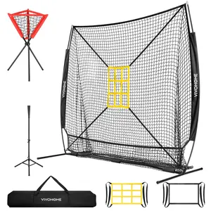 VIVOHOME Baseball Softball Hitting Practice Net with Large Ball Collection System, 7 x 7 ft Baseball Batting Pitching Net with Tee, 2 Strike Zone, Carry Bag outdoorfun