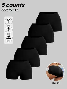 Women's Seamless Sport Shorts, Low-Waisted Tight-Fitting Yoga Gym Shorts, Plain  Fitness Shorts, Comfort Stretch UnderwearGo outing&Casual,Active Wear