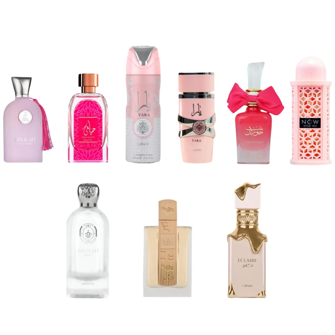 Lattafa Limited Edition Luxurious Gift Bundle - Alcohol-Based EDP Fragrance for Women, Including Angham, Hayaati Exotic, Delilah Blanc, Bint Hooran Rose Passion, Yara Deodorant, Éclaire, Rave NOW, Yara, Delilah Pour Femme, Pre-Mixed Women's Fragrance