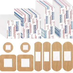 100/200pcs Flexible Fabric Adhesive Bandages Bulk Assorted Bandages Breathable Bandages Fingertip Bandages for Finger Wound Family First Aid Skin Wrap (4 Styles)