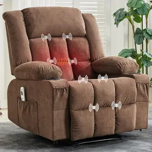 Massage Recliner Chair with Vibration and Lumbar Heat,Oversized Ergonomic Power Recliner with Remote Control,Comfy Electric Lounge Single Sofa Chair with Cup Holder,Side Pockets,Brown