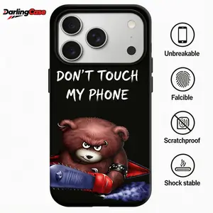 DarlingCase Funny Quote Phone Case for iPhone 17, iPhone 16, iPhone 15, 14, 13, and Pro MaxPhone Case Don’t Touch My Phone Bear Cartoon Cool Aesthetic Glossy Shockproof TPU PC Protective Cover