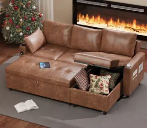 【2 packages arrived at different times】YODOLLA Sofa Bed, 3 in 1 Sleeper Sofa with Storage Chair, Sectional Pull Out Mid Century Modern Couch for Living Room, Comfy Sleeper Couch